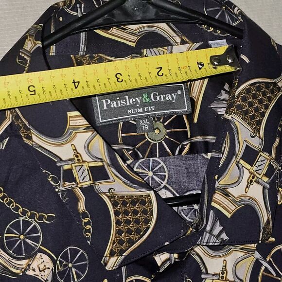 Paisley & Gray Big & Tall Mens Slim Fit Coach Print Button Down Long Sleeve XXL - Picture 10 of 12